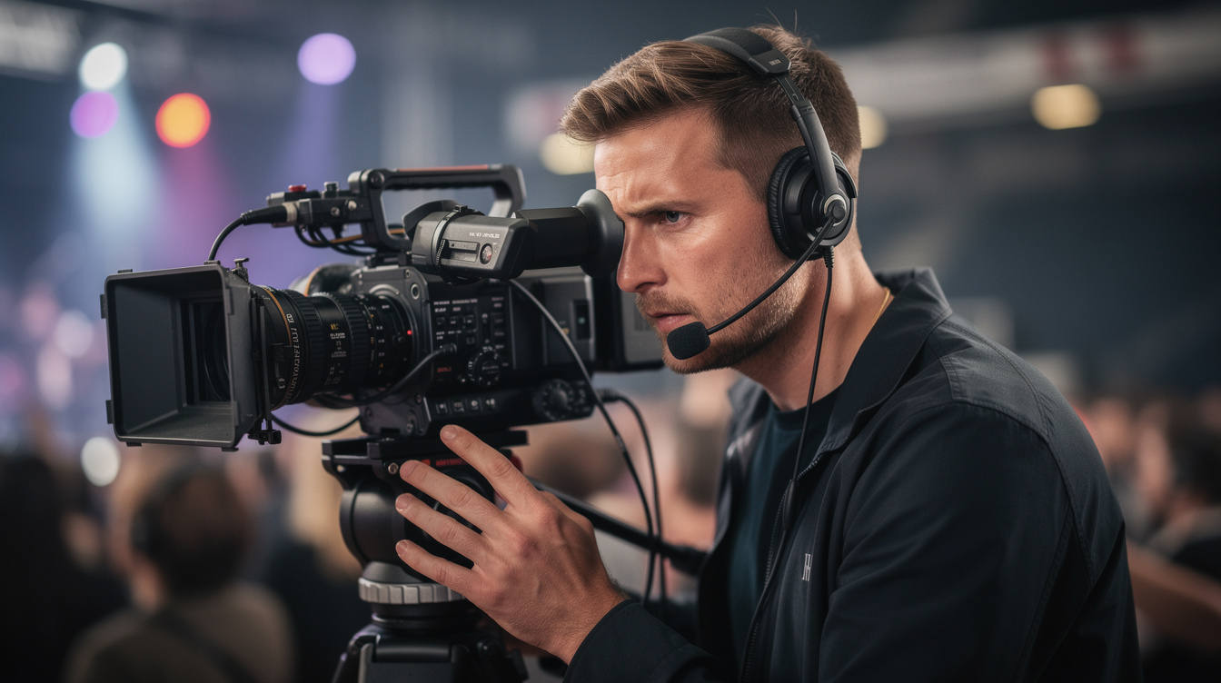 Camera operator framing a shot during a live recording